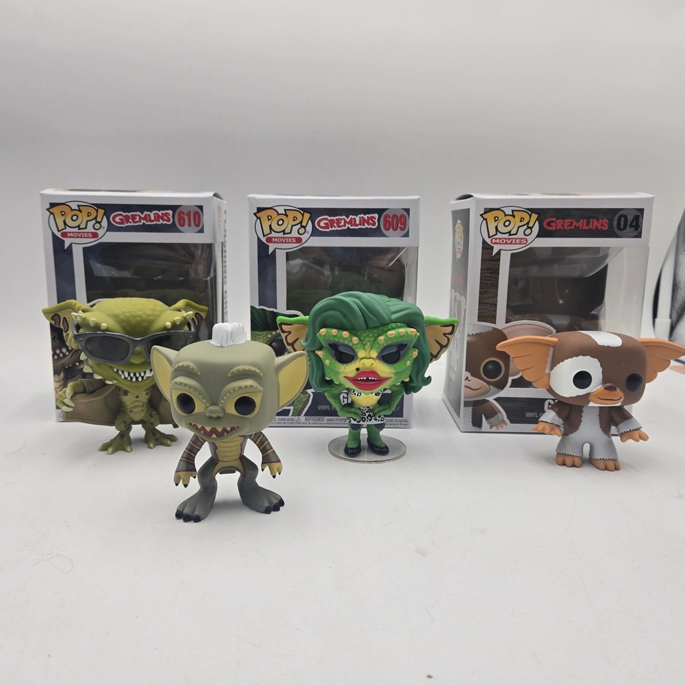 Funko Pop Gremlins Lot of 4 Gizmo 04 Greta 609 Flasher 610 Stripe Vinyl Figures